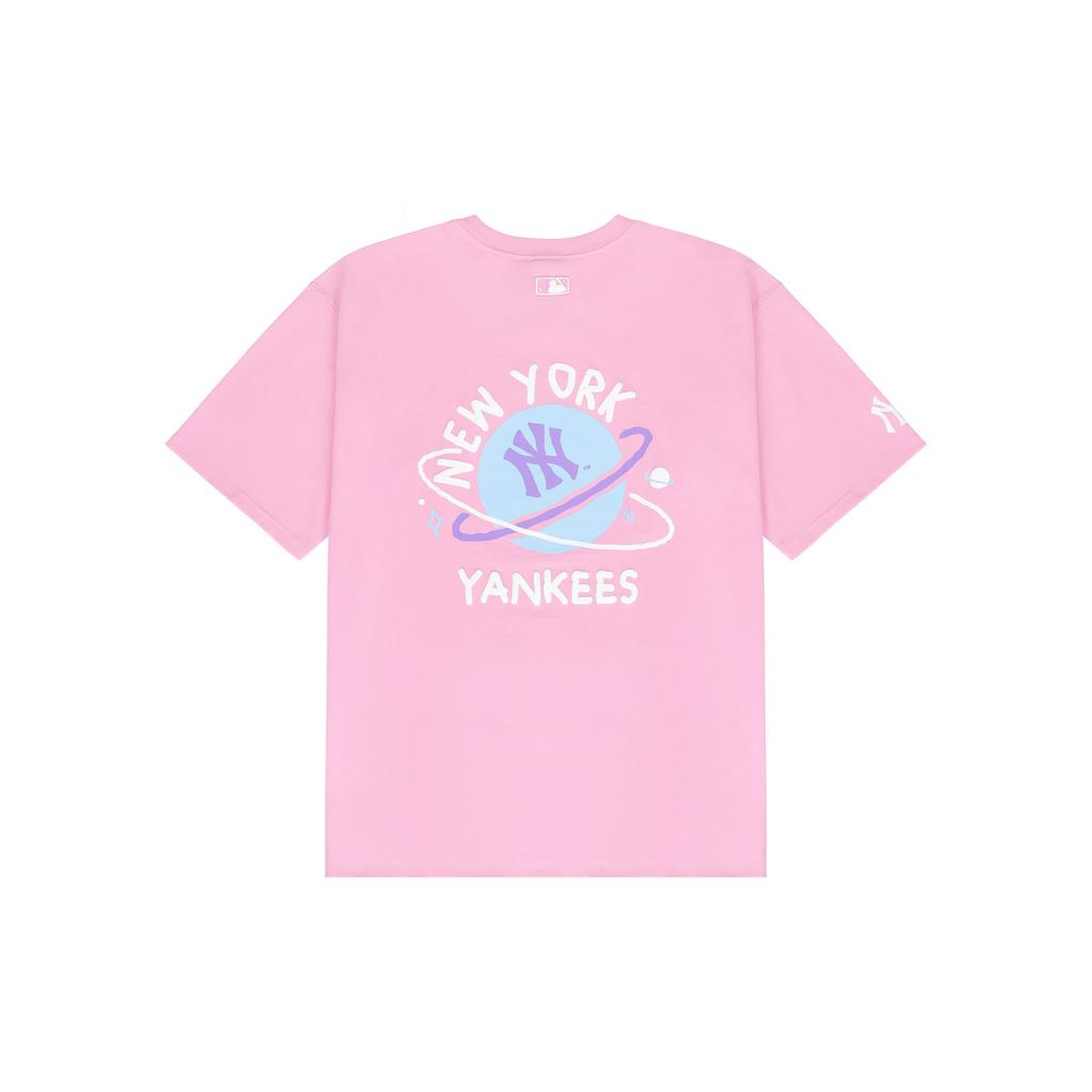 MLB New York Yankees Like Planet Print Loose Fit Short Sleeve American Vintage Dopamine T-Shirt Unisex T-Shirt Pink 3ATSL4023-50PKS