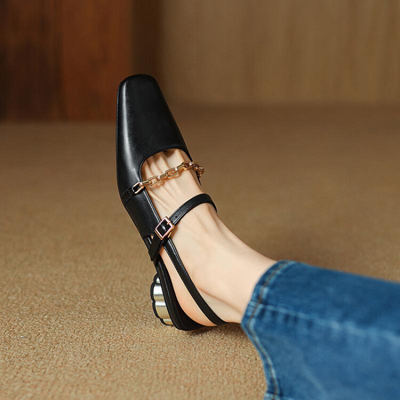 

New square head rear empty sandals women s size women s shoes rubber soft sole bag head sandals thick heel solid color casual sandals 39 чёрный