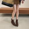 2025 new autumn suede round head inner sloping heel thin Martin women's short boots rear zipper women's boots