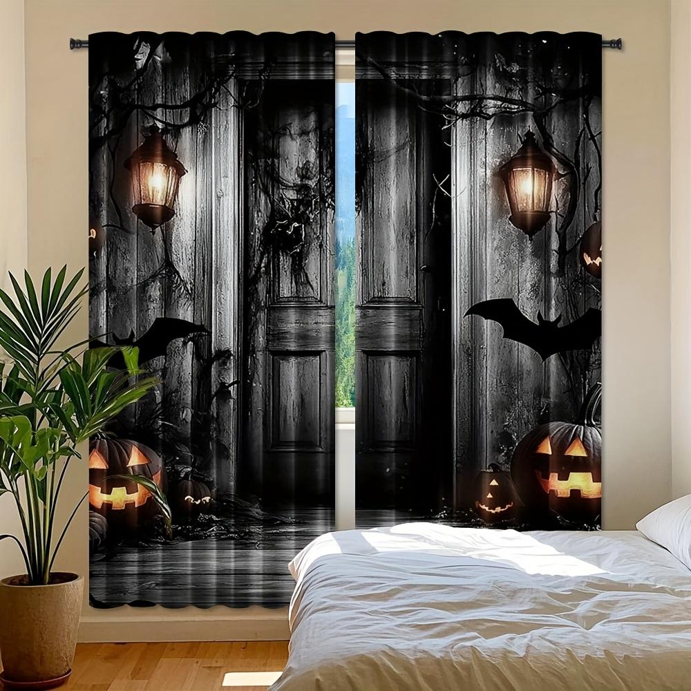 2 Stück Digitaldruck-Vorhänge, Gothic Kürbis, Halloween Dunkel