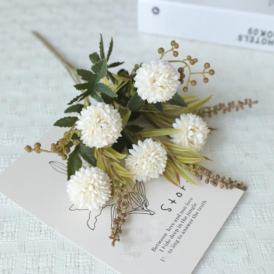 Artificial Flower Ball 5 Head Realistic UV Resistant Fake Chrysanthemums
