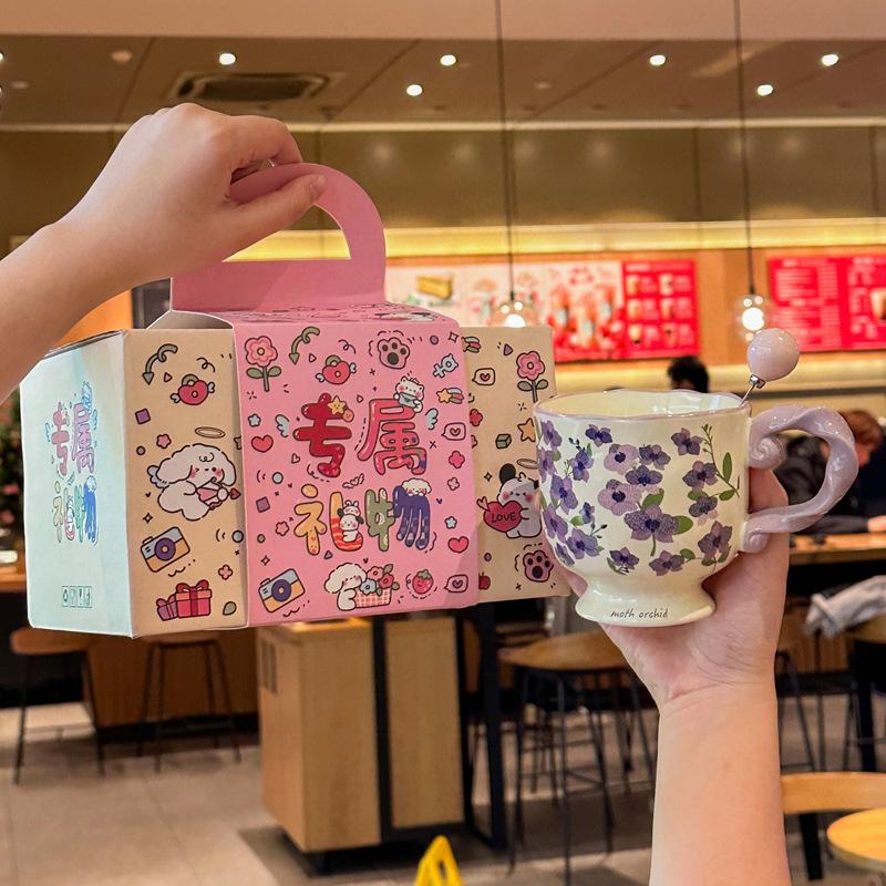 Exquisite Flower Goblet High End Ceramic Mug for Girls Birthday Gifts Best Friend Souvenir Gift Box