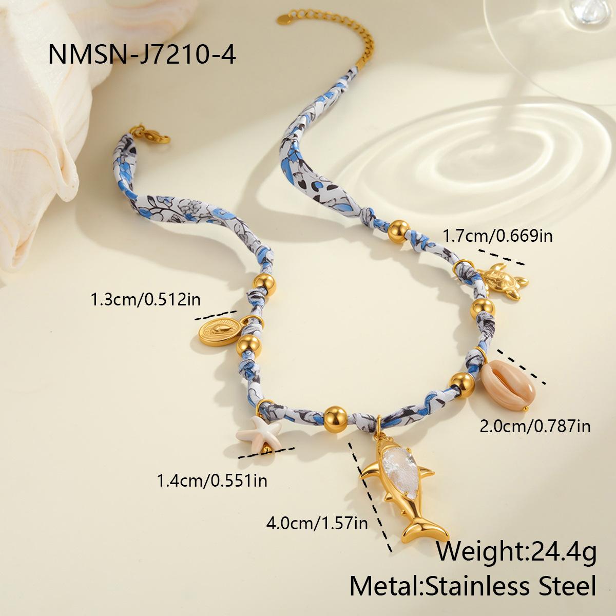 GEMCHIC Women s Ocean Theme Fabric Necklace with Dolphin Starfish Shell Pendants