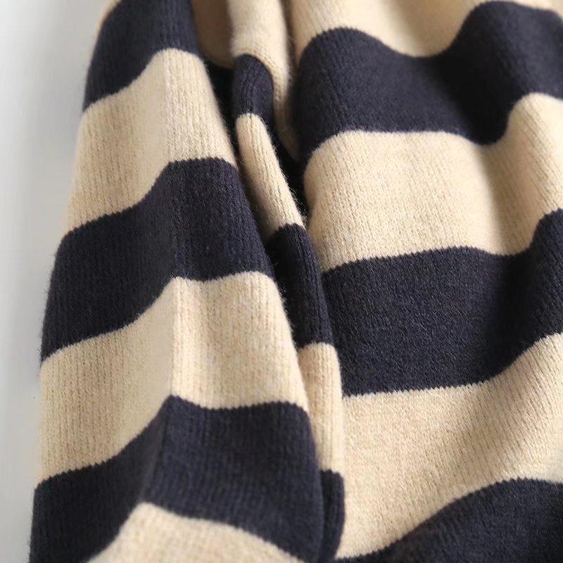 Pruhovaný svetr límec hluboký V ležérní pletenina dámský s dlouhým rukávem volný pulovr teplý měkký svetr sportovní styl polokošile podzim