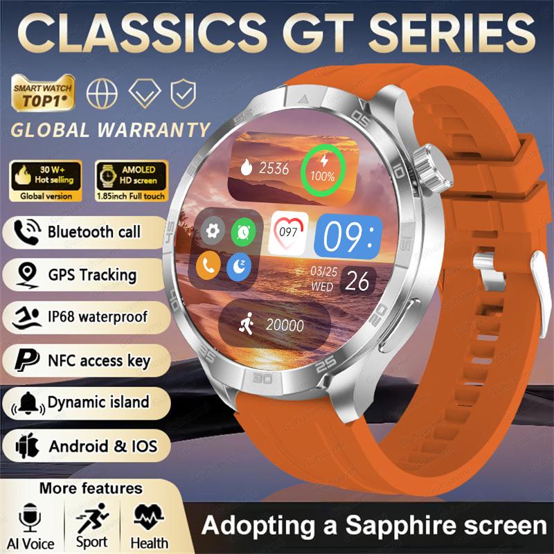 2026 Smart Watch Always Display AMOLED NFC Bluetooth Call GPS Trajectory Waterproof 1.85" AMOLED HD Health Sport Smartwatch Men for Android IOS