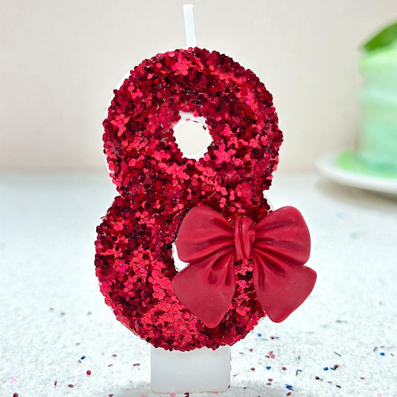 1pcs Number 0-9 Girl's Heart, Red Bow Candles, Birthday, Year One, Children's Coming of Age, Proposal, Anniversary Party Candles