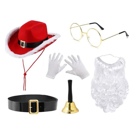 Santa Claus Suit Christmas Santa Hat Gloves Beard Belt Costume Prop Cosplay Party Dress-up Accessories for Holiday Parties