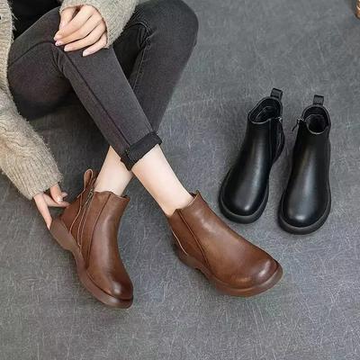 Botins de Tornozelo para Mulheres Couro Mulher Sapatos Curtos Planos Inverno 2025 Tendência Novidade Botins Moda Pu Primavera Tamanho Grande Quente Outono