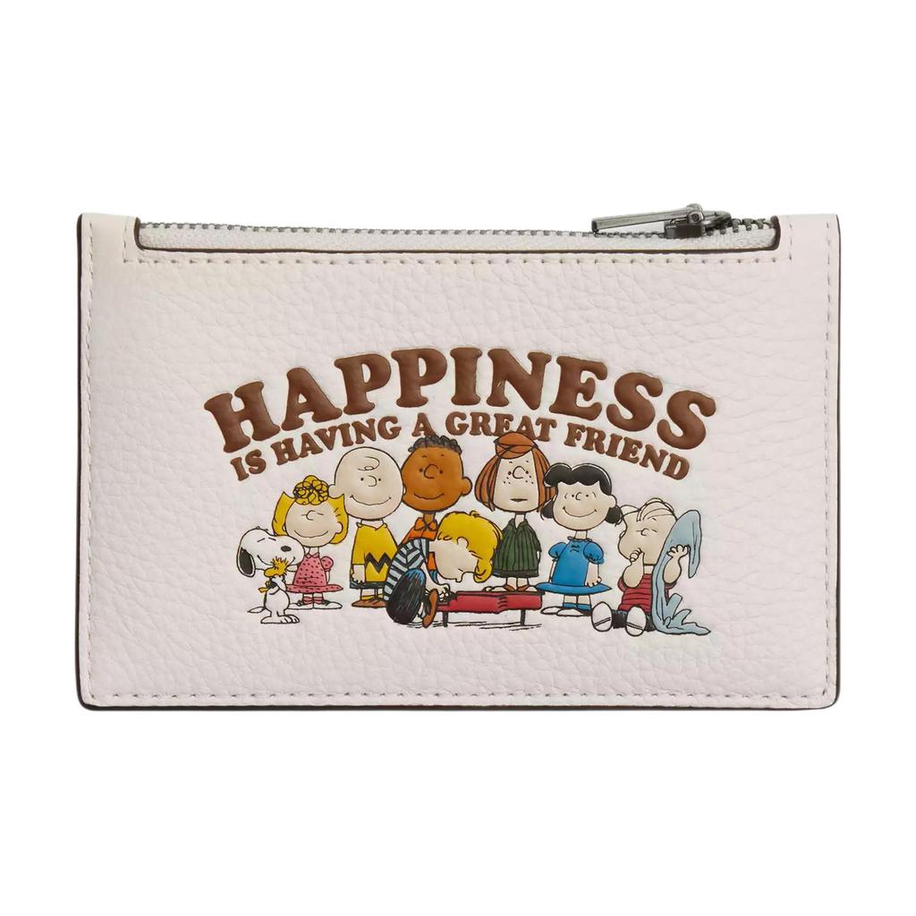 New COACH PEANUTS Pebble Leather Card Holder Mini Men's Chalk CBM79-QBCAH