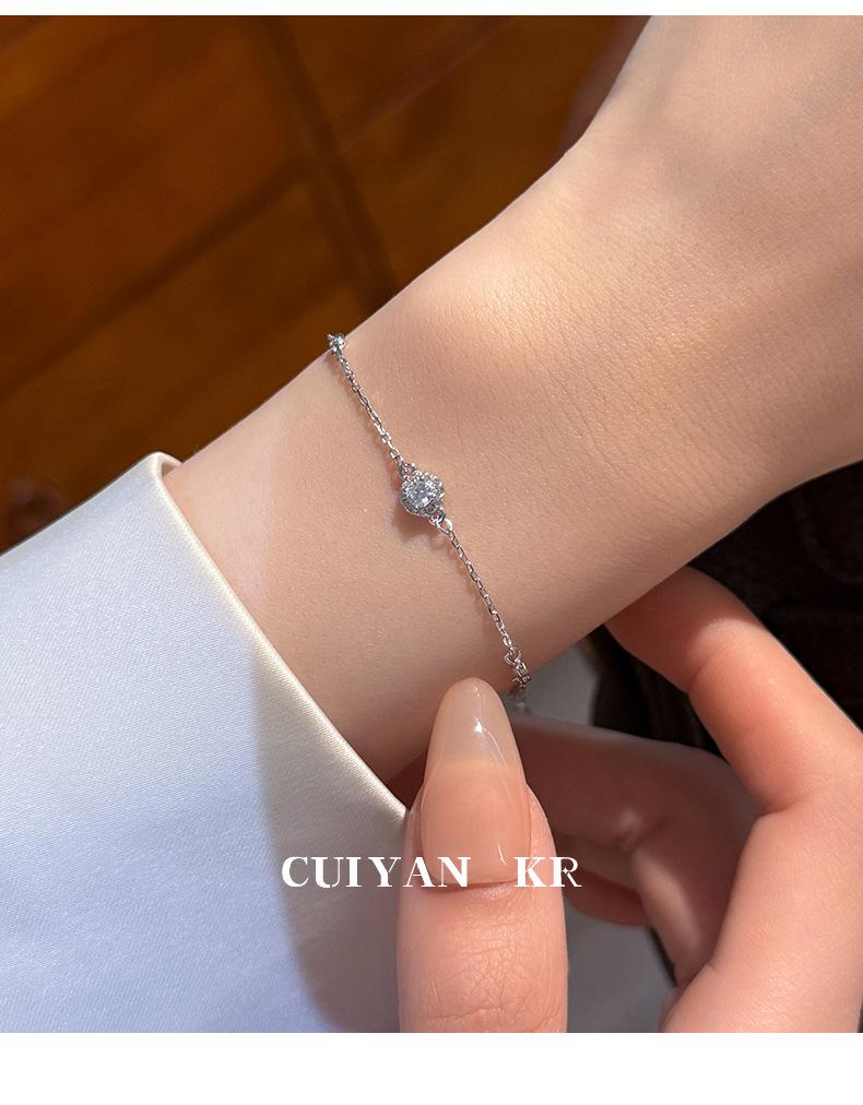 Cui Yan S925 Sterling Silver Korean Style Round Diamond Bracelet - Elegant Women's Versatile Jewelry