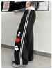 Girls' 2025 Autumn Fleece-Lined Wide-Leg Heart Sweatpants - Medium & Large Sizes