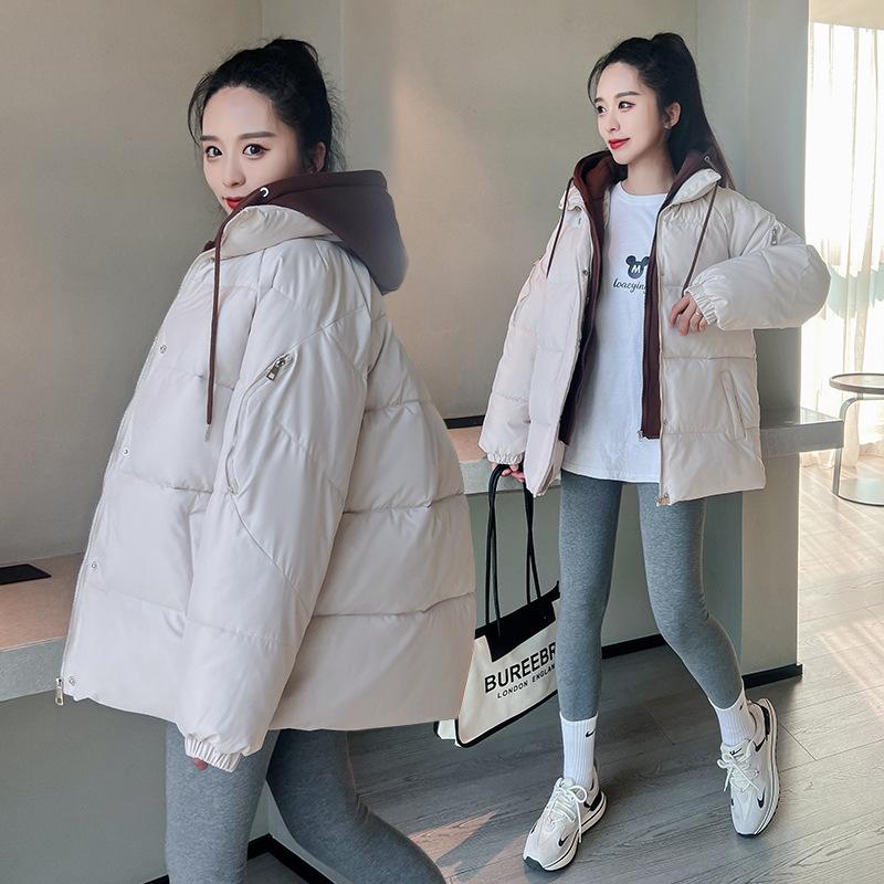 Padded clothes women's new fashion fake two-piece coat hooded bread clothes women's down padded jacket padded clothes tide
