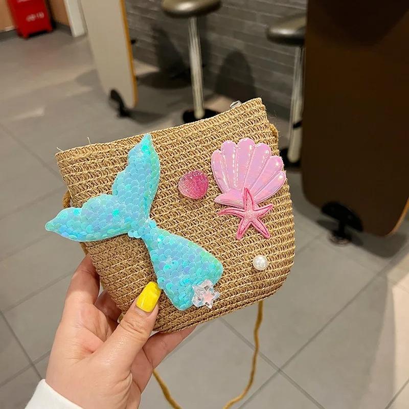 Cartoon Ocean Beauty Fish Tail Pattern Children Wallet Cute Large Capacity Crossbody Bag Clutch Bag Coin Pouch Women