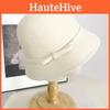 Elegant White Plush Fisherman Hat With Wide Brim And Butterfly Bow For Autumn Wear