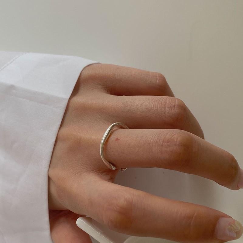 Minimalist 925 Stylish Sterling Silver Adjustable Ring Unique Irregular Shape For Fashion Trendy