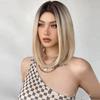 Gerade synthetische Perücken für Frauen, braun-blonde Ombre-Bob-Perücken mit Pony, tägliches Cosplay, mittellanges, hitzebeständiges Haar