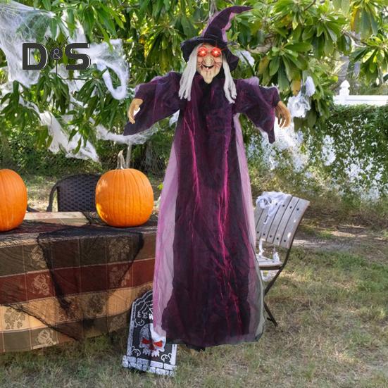 Halloween Flying Witch Decoration Outdoor Hanging Witch Statue with Light Large Screaming Witch Prop for Garden Yard Lawn Decor