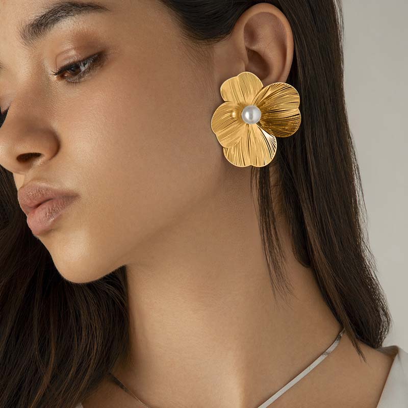 Punk Vintage Metal Petal Flower Stud Earrings Women Girls Trend Goth Geometric Piercing Earring Jewelry Steampunk