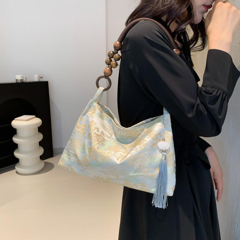 Stylish Silk Jacquard Tote Bag For Women With Elegant Vintage Design In Pink Yellow And White