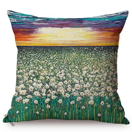 Sunrise Landscape Oil Painting Art Sofa Decorative Throw Pillow Case Sunset Flower Sea Living Room Chair Cushion Cover Cojines