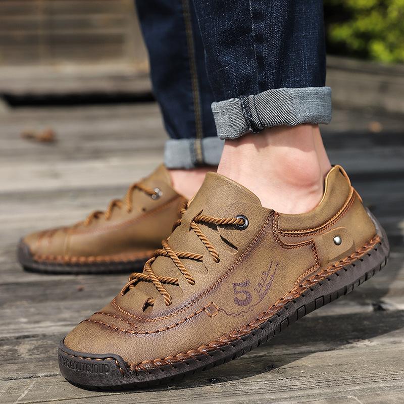 Plus Size Men's Trendy Soft Bottom Wild Breathable Hollowed-out Casual Leather Shoes Driving Shoes Summer