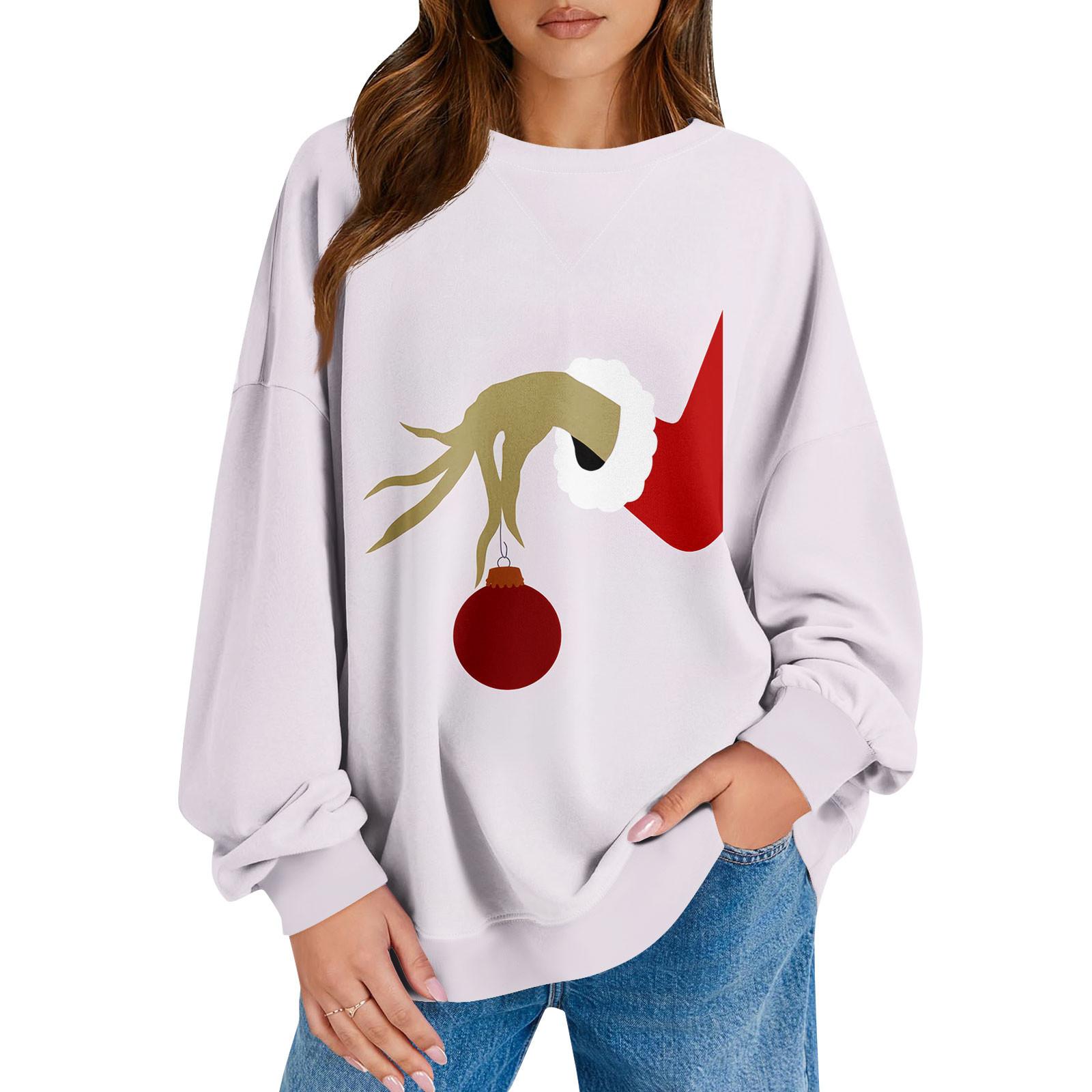 

Женский повседневный рождественский принт пуловер с длинным рукавом рубашка свободного покроя свитшот XXL розовый