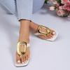 Women Slippers Luxury Flats Sandals Flip Flops 2026 New Summer Beach Slippers Fashion Metal Shoes Slides Women Zapatos De Mujer