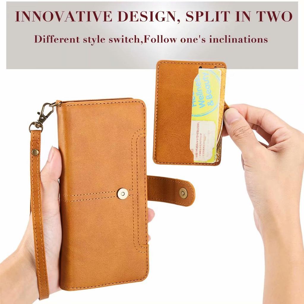 Suitable for Samsung S24 mobile phone leather case S23FE retro two-in-one solid color split magnetic wallet protective case