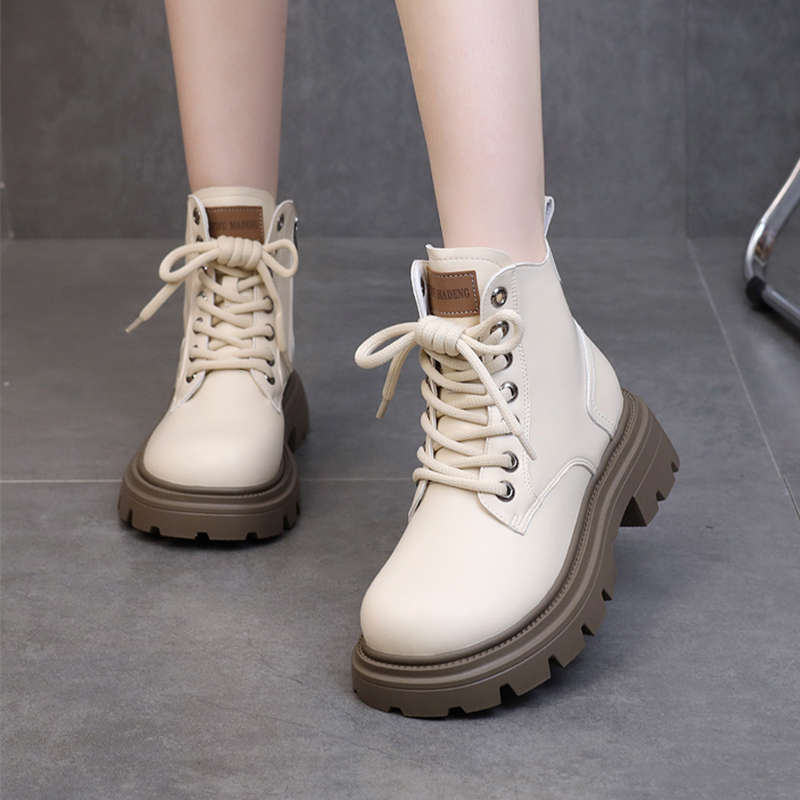 Soft leather non-slip short boots women's muffin platform single boots 2025 new autumn and winter women's shoes British style foreign style Martin bo