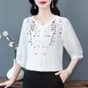 2026 Summer Embroidered Cotton-Linen Top for Slimming and Covering, Ideal for Middle-Aged and Elderly Women
