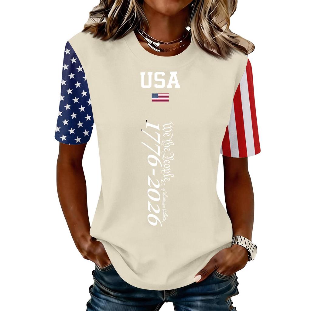 Women's Fashionable Casual Short Sleeve Print Round Neck Pullover Top