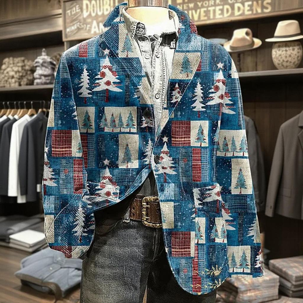 Men's Printed Corduroy Warm Pocket Suit Jacket Cardigan Men's Casual Suit