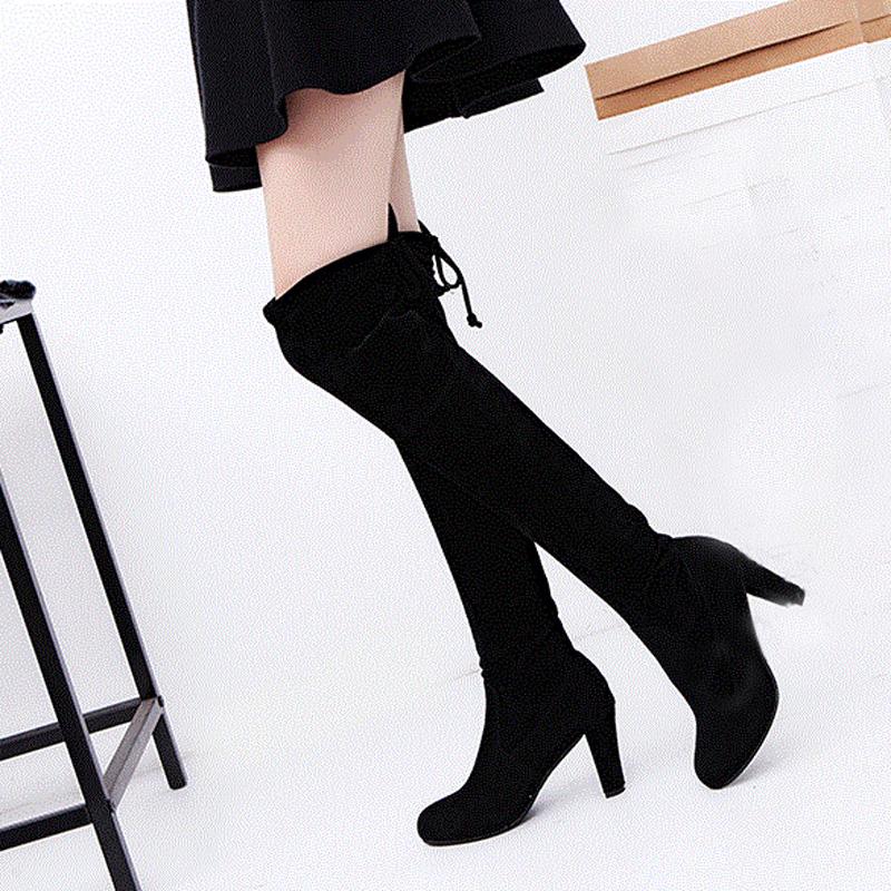 Faux Suede Slim Over the Knee Boots Winter Women Boots Sexy Thigh High Boots Female High Heel Shoes Woman Plus Size 43 WSH3443 35 чёрный 4150₽