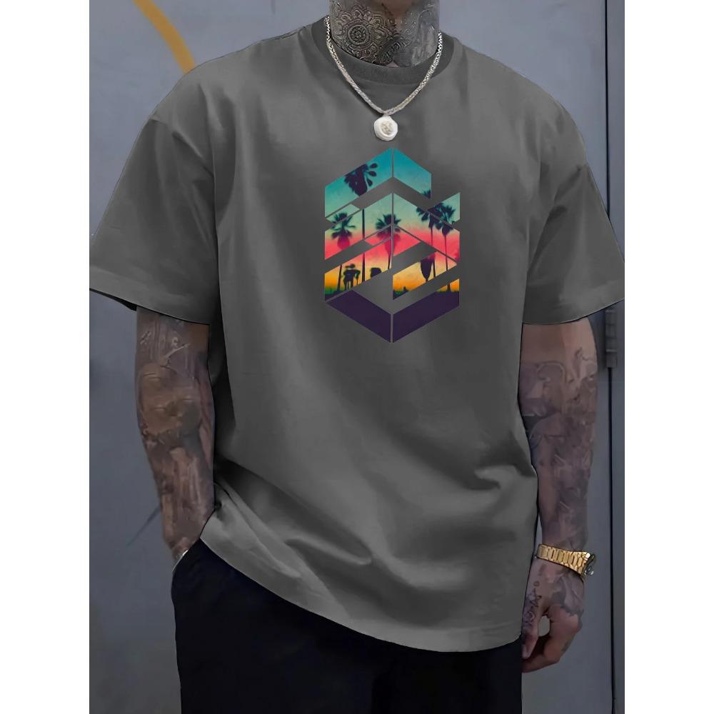 Creative Print Men's Casual T-Shirt, Summer Fashion Crew Neck Short Sleeve Top, Modern Streetwear Style For Men