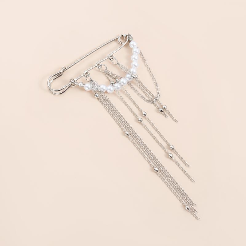 

Long Tassel Pearl Chain Brooch Women Handmade Beaded Many Layer Chain Multi Functional Fixed Pin Pants Clothes Decor 1pc