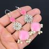 925 Sterling Silver Pink Chalcedony Gemstone Boho Drop Wedding Earrings Jewelry