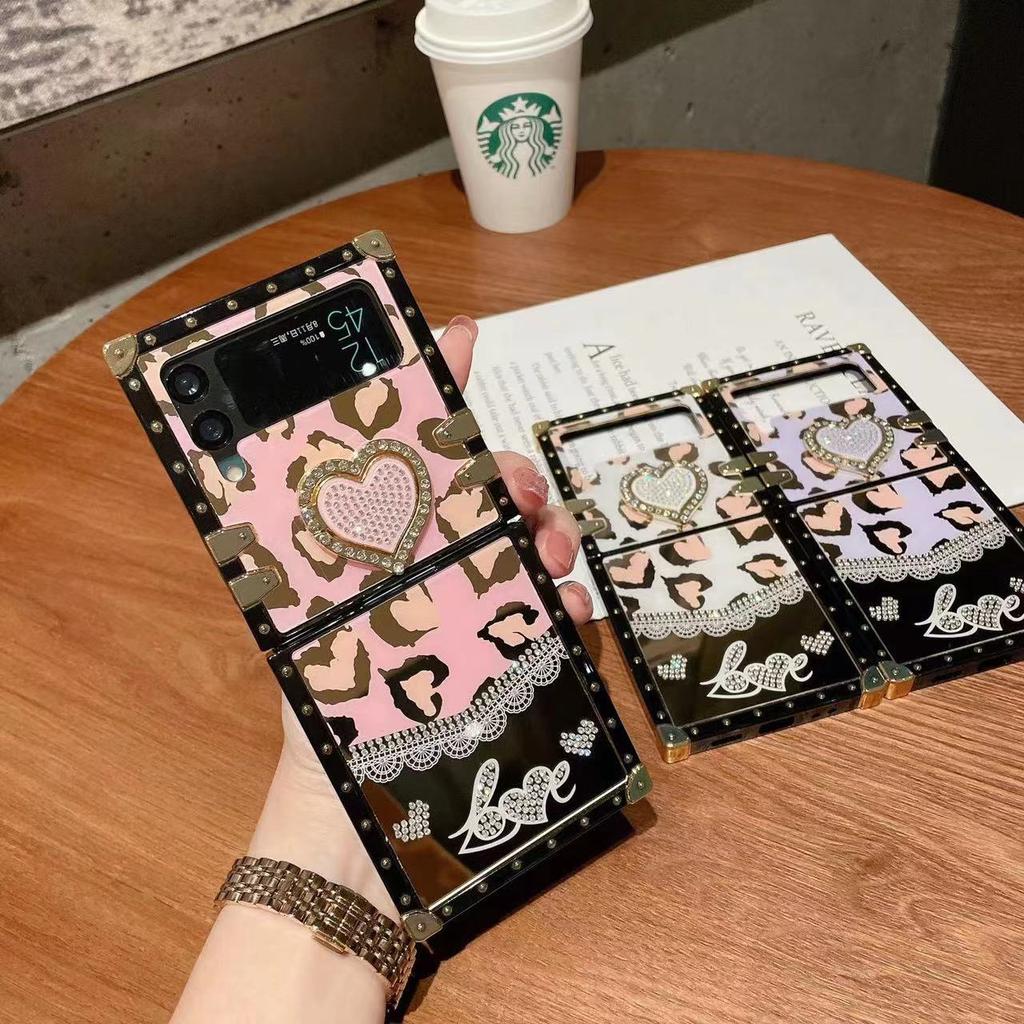 Suitable for Samsung Z Flip5 Electroplated Love Mobile Phone Case Galaxy Diamond Bracket Girl Heart Flip4 Protective Case