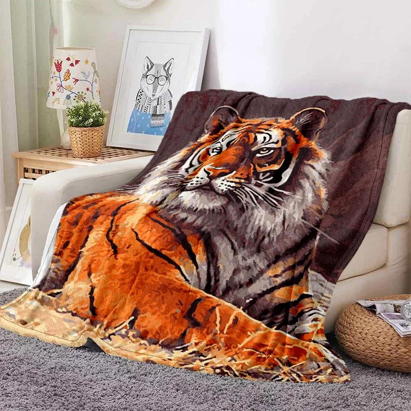 3D Tiger Throw Blanket Super Soft for Spring Line Art Flannel Blanket for Bed Sofa Couch Blanket King Full Size Autumn Modern