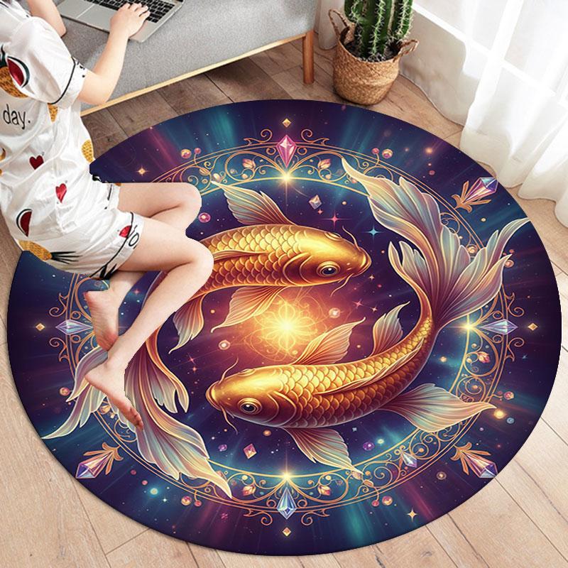 Star Animals Round Area Rug,Carpet Rug for Living Room Bedroom Sofa Playroom Decor,Non-slip Floor Mat