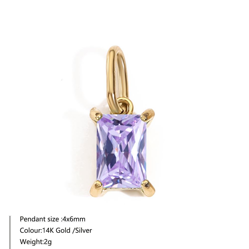 14K Gold-Plated Stainless Steel Rectangle Birthstone Pendants with Zirconia