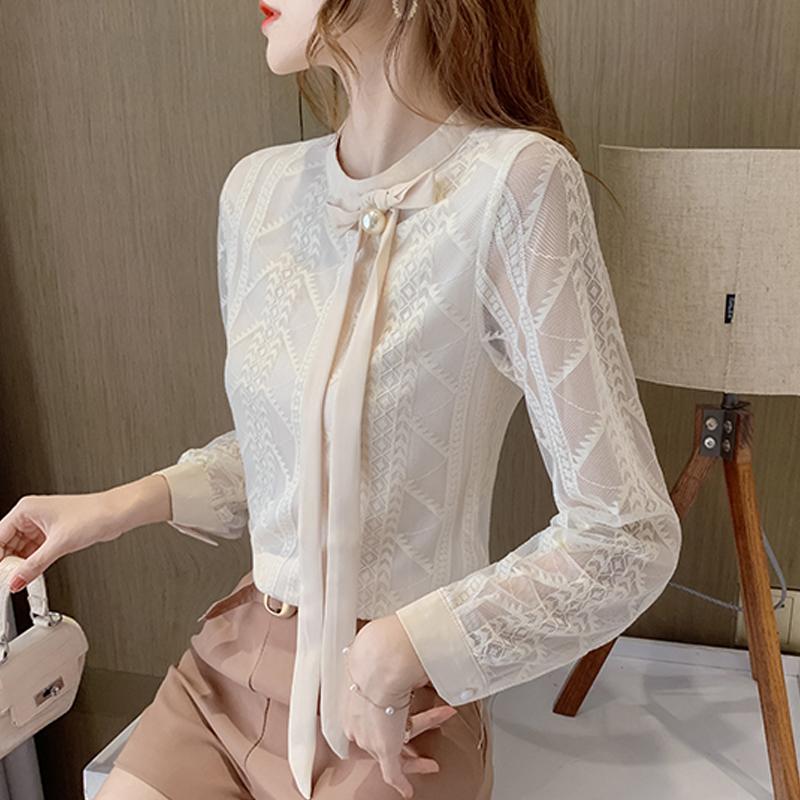 Fashion Long Sleeve O-Neck Lace Blouse Shirt Women Tops J324