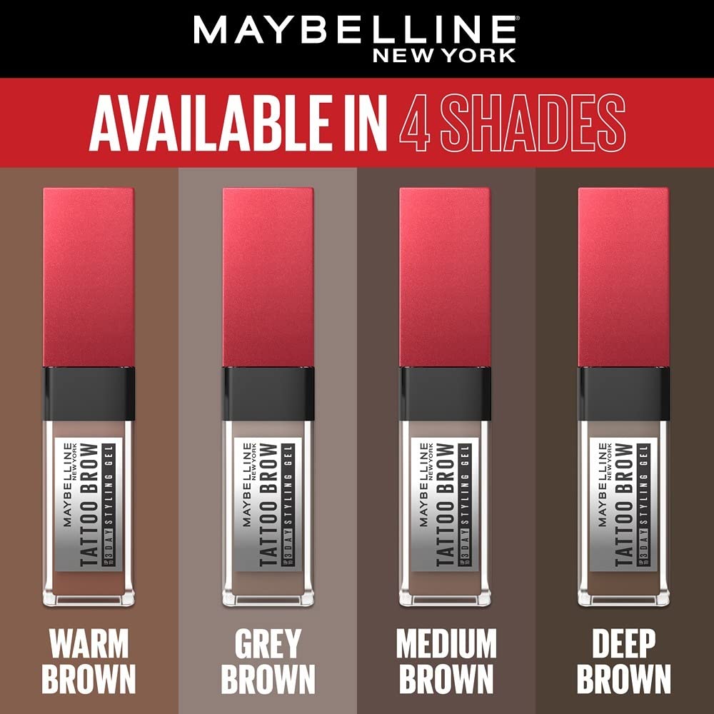 Maybelline New York Tattoo Brow 3 Day Styling Brow Gel Deep Brown Semi-Permanent Tinted Eyebrow Gel 6ml