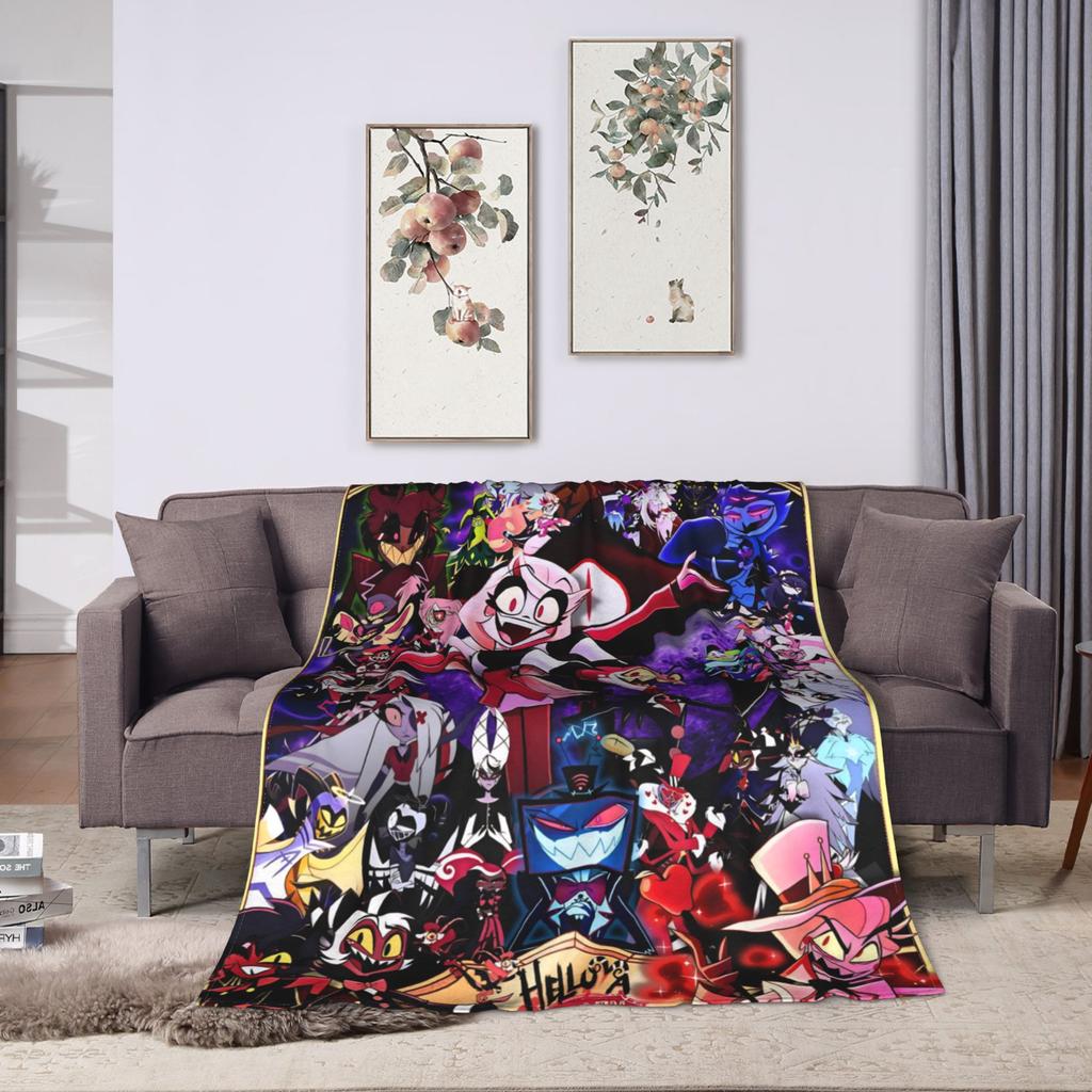 Super Warm Blanket Camping   2025 H-Hazbin Hotel Anmie Throw Blanket  Flannel Bedspread For Bedroom Comfortable Sofa Bed Cover
