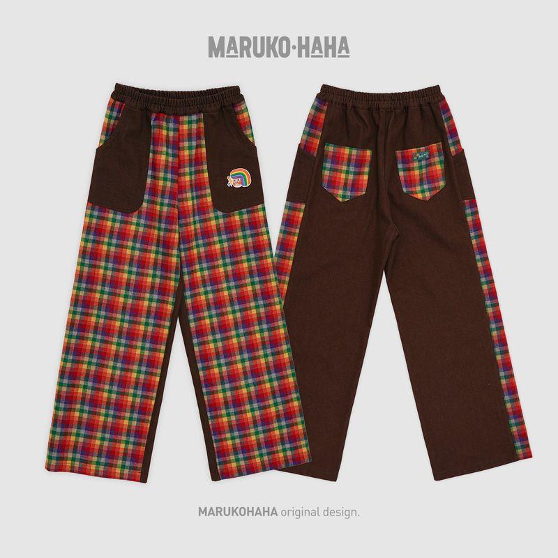 Зубочистка Мару Мару и его друзья Радужные Клетчатые Прямые Брюки Весенние Винтажные Девичьи Карго Брюки Детские Длинные Брюки Rainbow Plaid 140