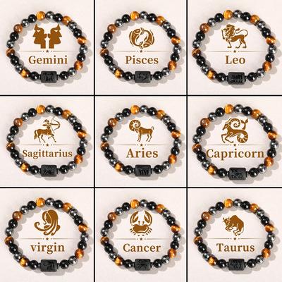 12 Tierkreiszeichen Naturstein Armband Zwillinge Steinbock Krebs Jungfrau Löwe Armband Damen Herren Freundschaftsschmuck Armbänder