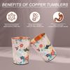 India Copper Premium Pink Gold Leaf Design Set of Two Glass with Elegant Gift Box, 250 MLPure Copper Glasses Set of 2 | Designer Meena Print