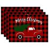4pcs or 6pcs Christmas Placemats Suitable for Truck & Red/Black Checkered Tree Pattern - Table, Red & Black Checkered, Machine Washable Holiday Table