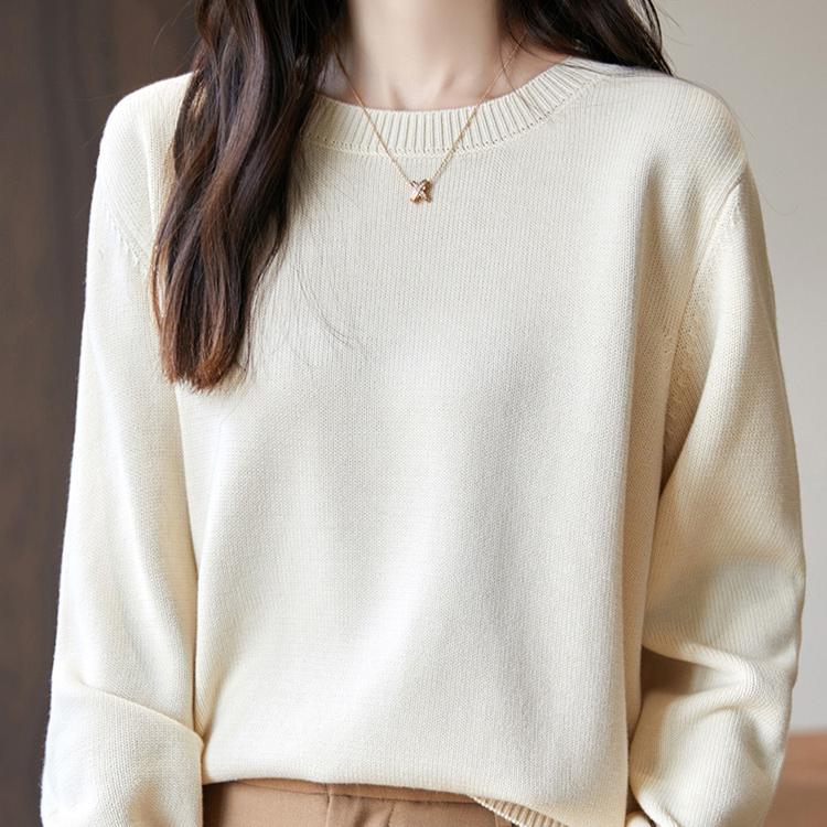 Round-neck Knitted Sweater for Women Spring and Autumn Long-sleeved Casual Pullover Loose Sweater Pullover Base Layer for Women