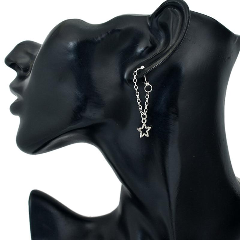 Mode Einfache Persönlichkeit Pentagramm Stern Zurück Hängende Tropfen Ohrringe Koreanische Metall Kette Baumeln Brincos Frauen Schmuck
