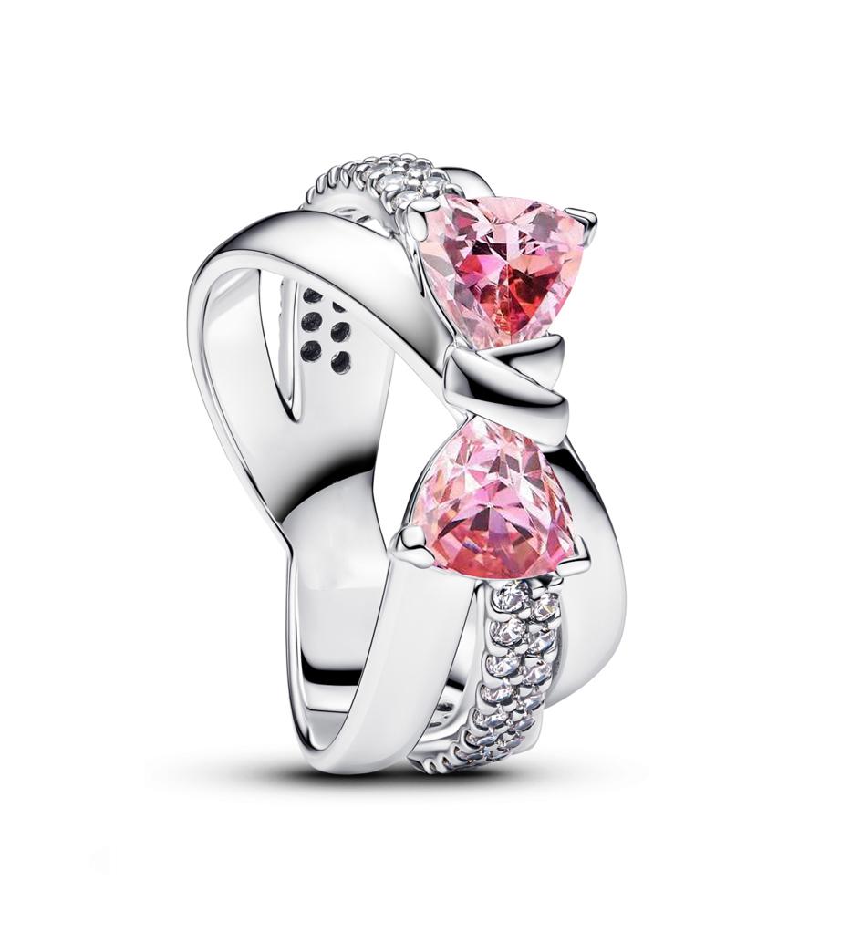 New 925 Silver Red Pink Bow Zircon Oxide Enamel Heart Love Ring Wedding Rings Fashion Fine Jewelry For Women Gifts